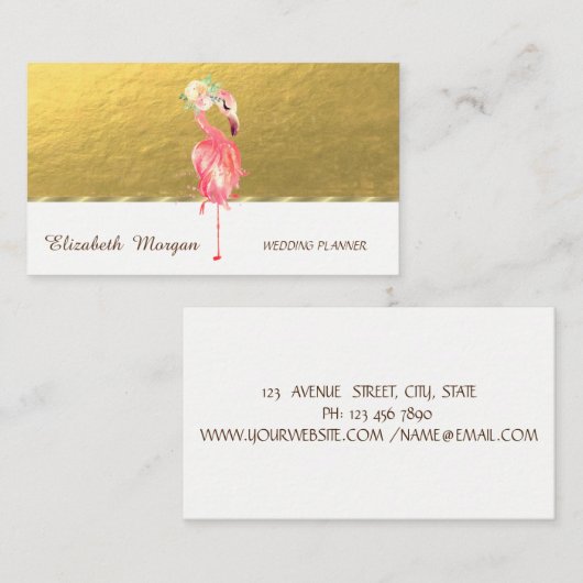 Elegante Berufliche, goldene, rosa Flamingo-Blume Visitenkarte (Vorne/Hinten)