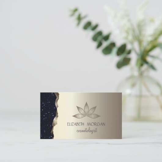 Elegante Berufliche Goldmedaille Glitzer Lotus Visitenkarte (Stehend Vorderseite)