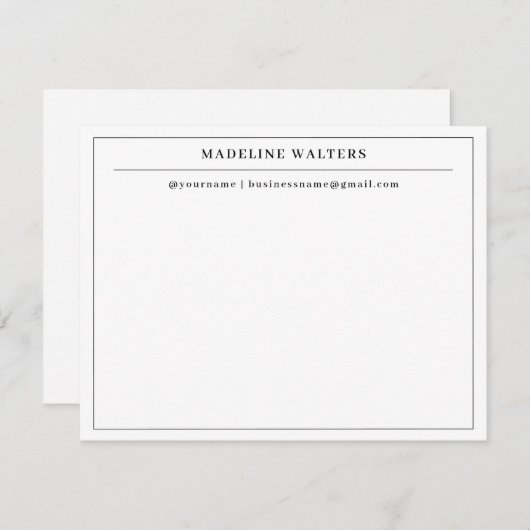 Elegante Berufliche Schwarz-weiße Monogramm-Grenze Mitteilungskarte (Vorne/Hinten)