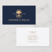 Elegante Berufliche Tree Roots Logo Navy Visitenkarte (Vorne/Hinten)