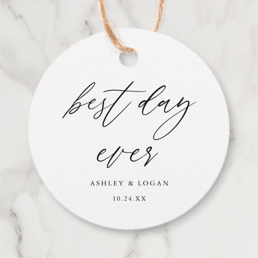 Elegante Best Day Ever Wedding Geschenkanhänger (Rückseite)