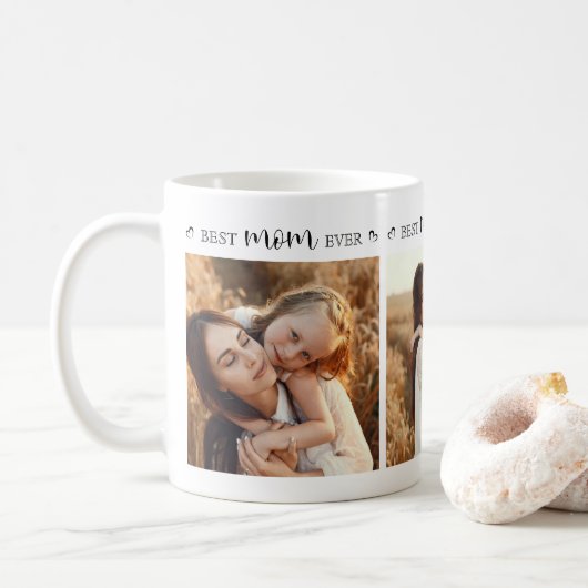 Elegante Best Mama je Custom Family Foto Collage Kaffeetasse (Mit Donut)