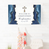 Elegante Bestätigung Cross Navy Blue Gold Agate Banner (Insitu)
