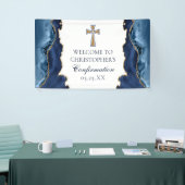 Elegante Bestätigung Cross Navy Blue Gold Agate Banner (Messeveranstaltung)