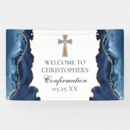Elegante Bestätigung Cross Navy Blue Gold Agate Banner
