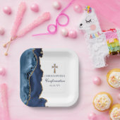 Elegante Bestätigung Cross Navy Blue Gold Agate Pappteller (Party)