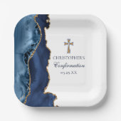 Elegante Bestätigung Cross Navy Blue Gold Agate Pappteller (Vorderseite)