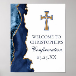Elegante Bestätigung Cross Navy Blue Gold Agate Poster