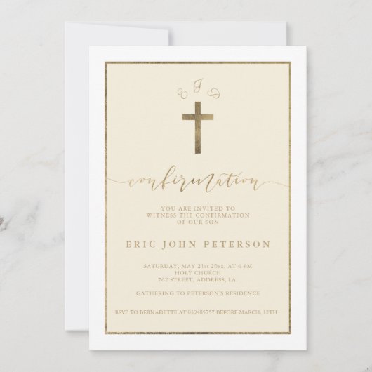 Elegante Bestätigung von Goldfolien-Cross-Monogram Einladung (Vorderseite)