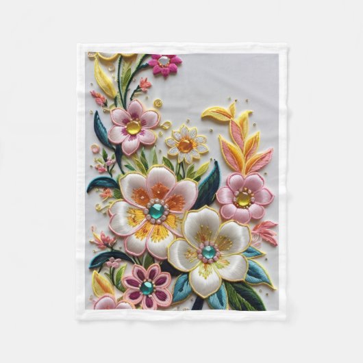 Elegante bestickte Blumen-Fleece-Decke Fleecedecke (Vorderseite)