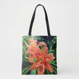 Elegante, bestickte Orange Taglilien Tasche