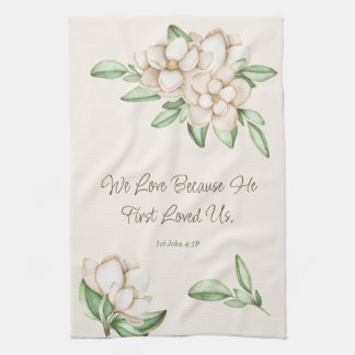 Elegante Bibel Verse Botanische Magnolia Skript Geschirrtuch