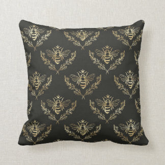Elegante Bienen. Gold auf Schwarz. Kissen