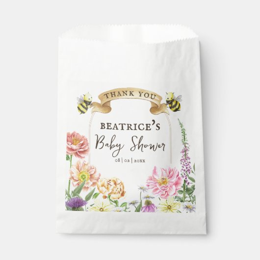 Elegante Bienen- und Wildblume-Babydusche Vielen D Geschenktütchen (Vorderseite)