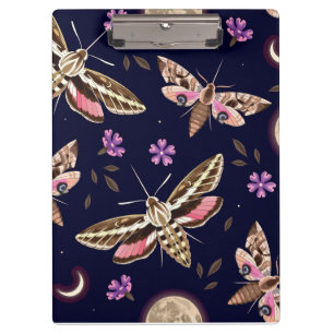 Elegante Big Moth & Lila Floral Clipboard Klemmbrett
