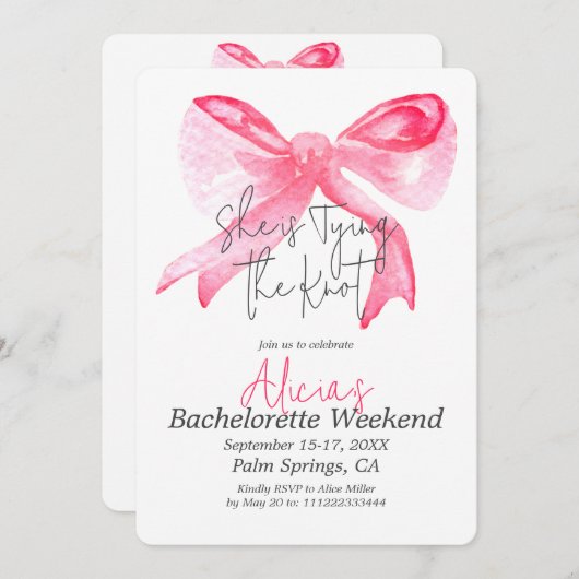 Elegante Bindung an den knospenrosa Junggeselinnen Einladung (Vorne/Hinten)