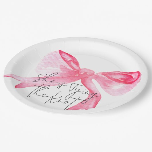 Elegante Bindung des knospenrosa Brautparty Pappteller (Schrägansicht)