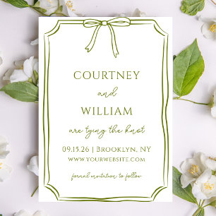 Elegante Bindung des von Hand Gezeichnet Bow Olive Save The Date