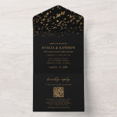 Elegante Birds Black and Gold Wedding QR Code All In One Einladung (Innen Boden)