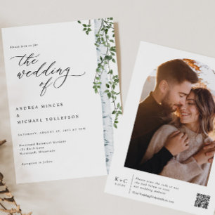 Elegante Birkenbaum-Boho-Foto-Hochzeit Einladung