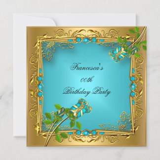 Elegante Birthday Aquamarin Blue Rose Gold Einladung