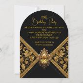 Elegante Birthday Black Gold Jewel Fabric Einladung (Rückseite)