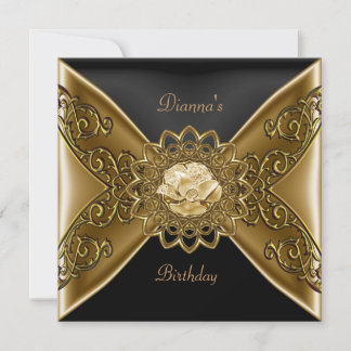 Elegante Birthday Bronze on Gold Jewel Black Einladung