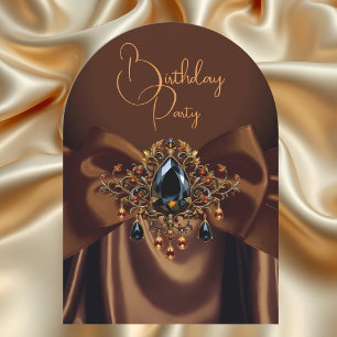 Elegante Birthday Chocolate Caramel Gold Jewel Bow Einladung