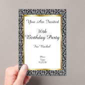 Elegante Birthday Damask Gold Frame Schwarz-weiß Acryleinladungen (Insitu (Handheld))