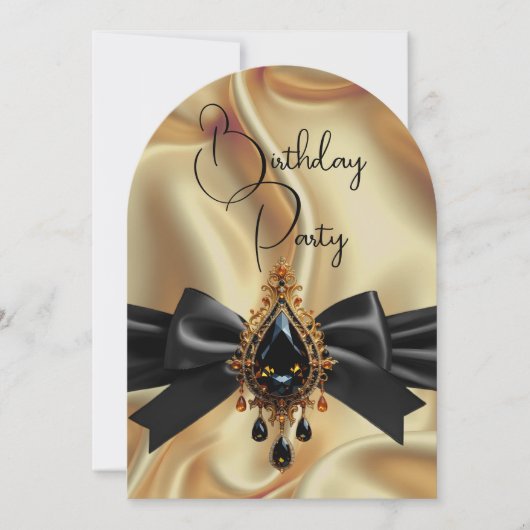Elegante Birthday Gold Black Jewel Bow Einladung (Vorderseite)
