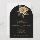 Elegante Birthday Gold Schwarz-weiße Blume Einladung (Rückseite)