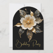 Elegante Birthday Gold Schwarz-weiße Blume Einladung (Vorderseite)