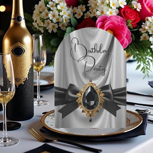 Elegante Birthday Gray Gold Black Jewel Bow Einladung