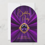 Elegante Birthday Lila Gold Jewel Imitats Seide Einladung (Vorderseite)