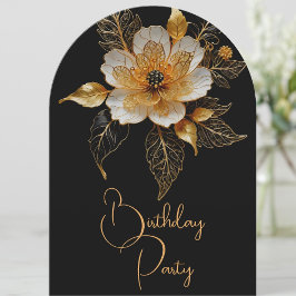 Elegante Birthday Orange Gold Black Blume Einladung