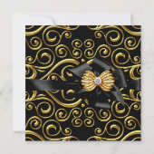 Elegante Birthday Party Black Damask Gold Einladung (Rückseite)