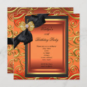 Elegante Birthday Party Black Damask Orange Gold Einladung (Vorne/Hinten)