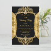 Elegante Birthday Party Black Gold Imitate Diamond Einladung (Stehend Vorderseite)