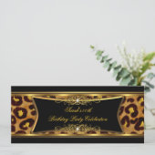 Elegante Birthday Party Black Gold Leopard Einladung (Stehend Vorderseite)