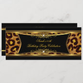 Elegante Birthday Party Black Gold Leopard Einladung (Vorne/Hinten)