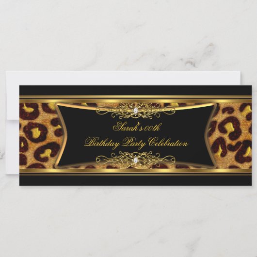 Elegante Birthday Party Black Gold Leopard Einladung (Vorderseite)