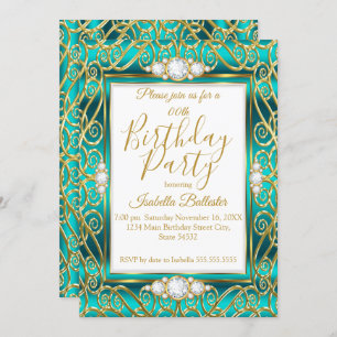 Elegante Birthday Party Gold Aquamarin Jade Diamon Einladung