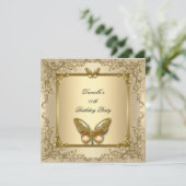 Elegante Birthday Party Gold Beige Butterfly Einladung (Stehend Vorderseite)
