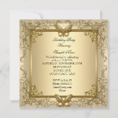 Elegante Birthday Party Gold Beige Butterfly Einladung (Rückseite)