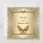 Elegante Birthday Party Gold Beige Butterfly Einladung (Vorderseite)