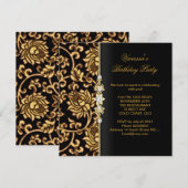 Elegante Birthday Party Gold Black Brocade Einladung (Vorne/Hinten)