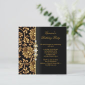 Elegante Birthday Party Gold Black Brocade Einladung (Stehend Vorderseite)