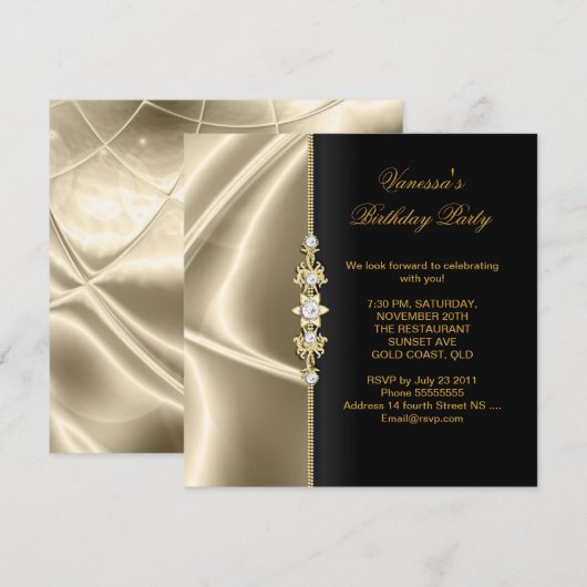 Elegante Birthday Party Gold Black Cream Einladung (Vorne/Hinten)