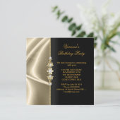 Elegante Birthday Party Gold Black Cream Einladung (Stehend Vorderseite)