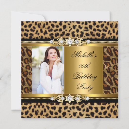 Elegante Birthday Party Gold Black Leopard Einladung (Vorderseite)
